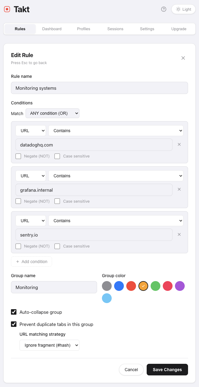 Takt example for a simple monitoring rule