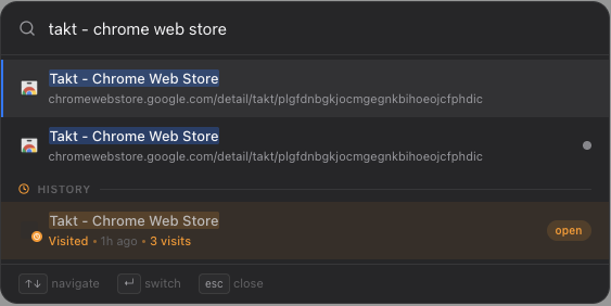Takt quick Search pop-up