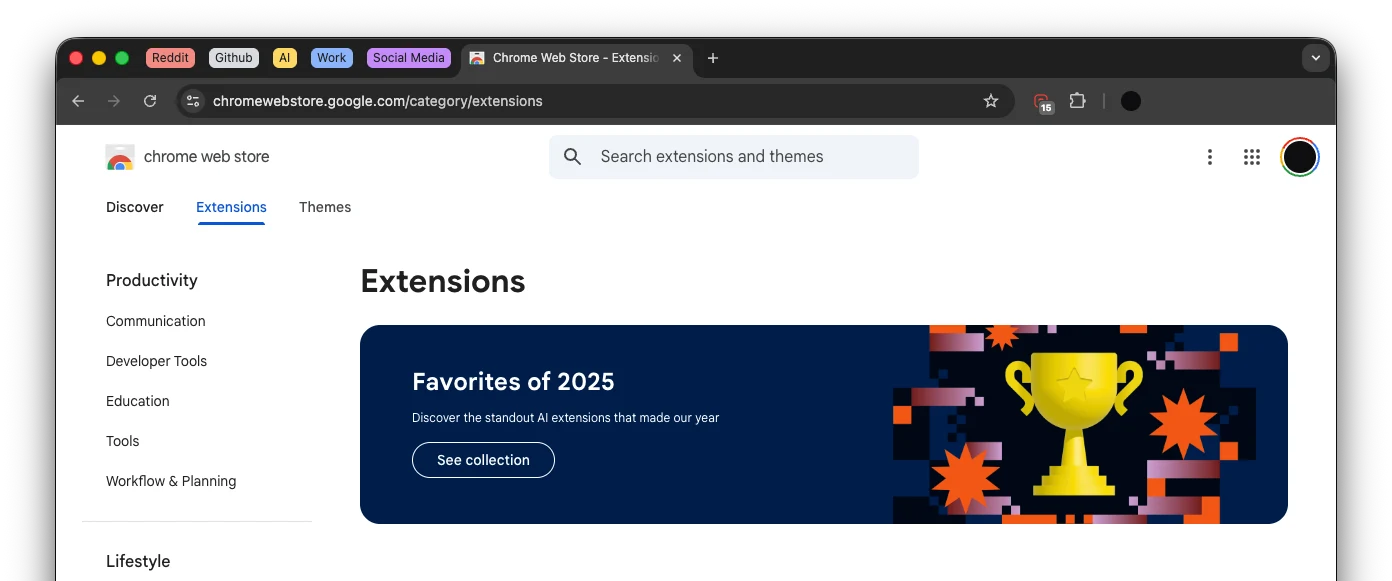 Chrome browser with tabs automatically organized into color-coded groups by Takt